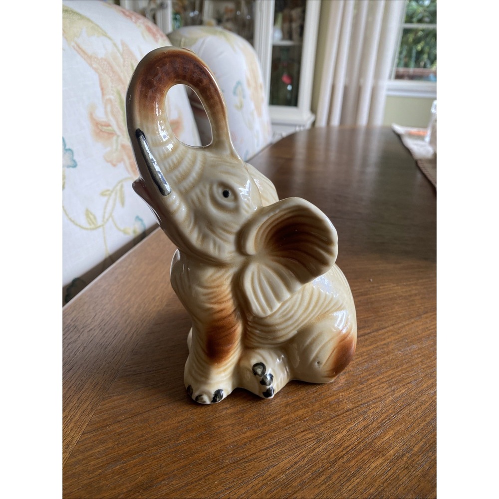 Vintage Ceramic Lusterware Elephant Figurine Statue Made in Brazil 7.5"T 5"W